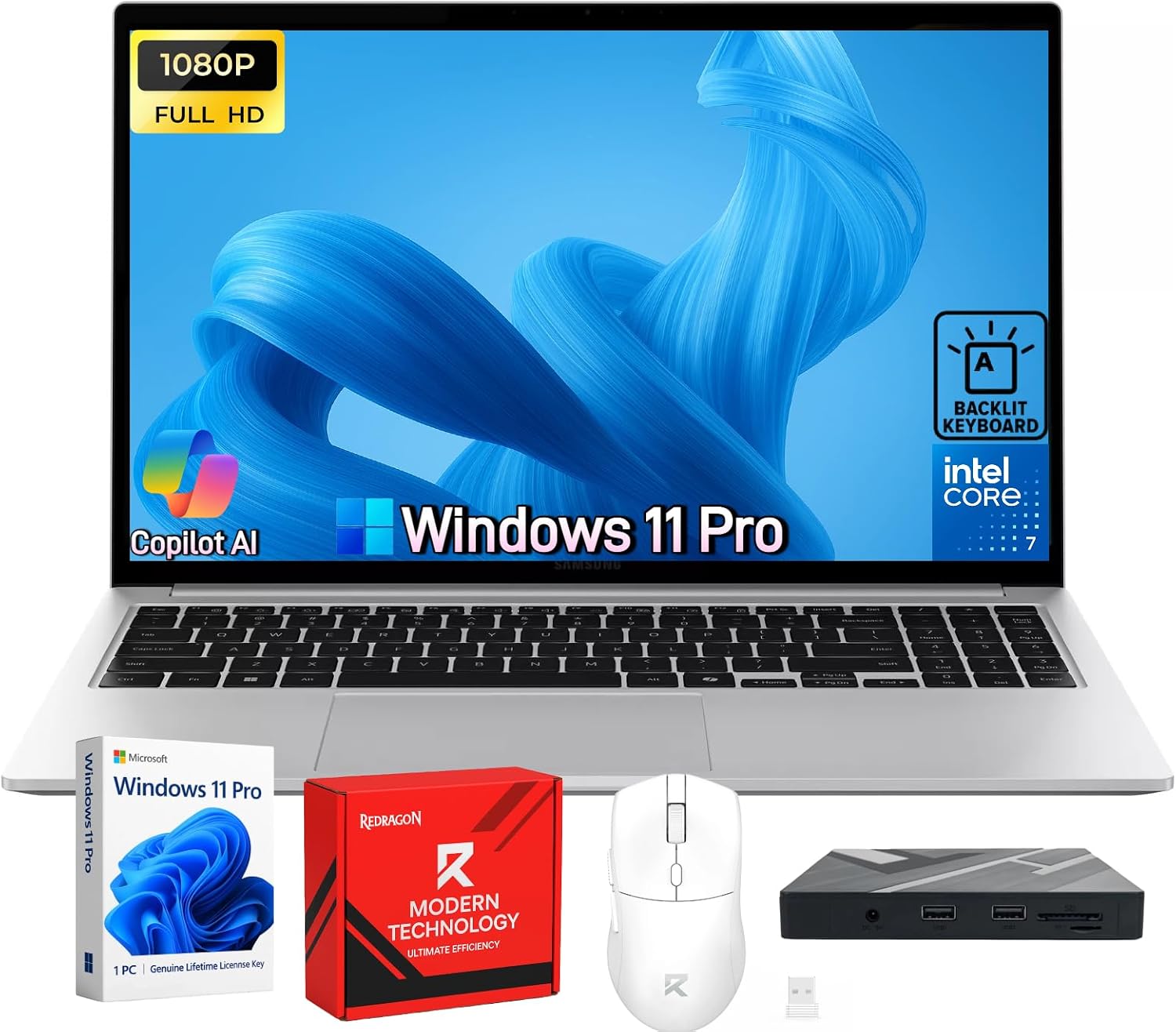 Samsung Galaxy Book4 Business Laptop - Win 11 Pro, 15.6' FHD Display, Intel 10-Core 7-150U(Beats i7 1355U), 16GB RAM, 1TB SSD, Backlit Keyboard, Fingerprint, Long Battery Life, W/Redragon Accessory