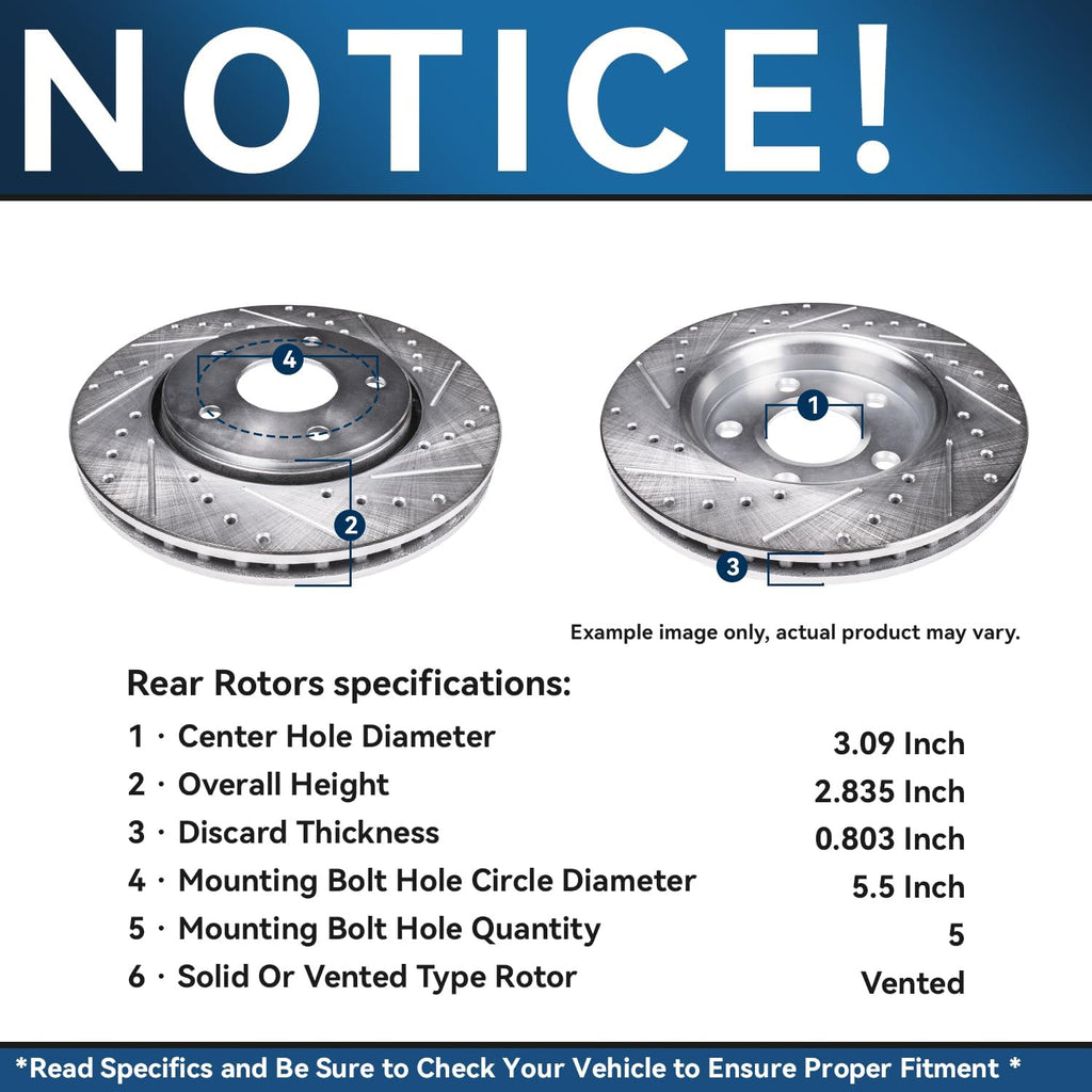 Detroit Axle - Brake Kit for 2006-2018 Dodge Ram 1500 2007-2009 Durango Chrysler Aspen 2019-2024 Ram 1500 Classic, Drilled Slotted Brake Rotors and Ceramic Brakes Pads w/Hardware Replacement