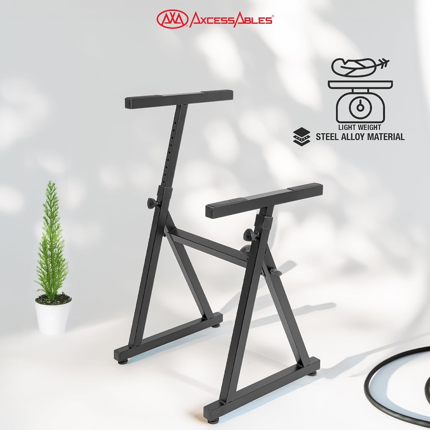AxcessAbles Adjustable Piano Keyboard Stand and DJ Controller Desk – Removable 36'x19.4' Steel Tabletop, Height Adjustable Music Workstation for Mixers, Synths, Recording, and Live Performance