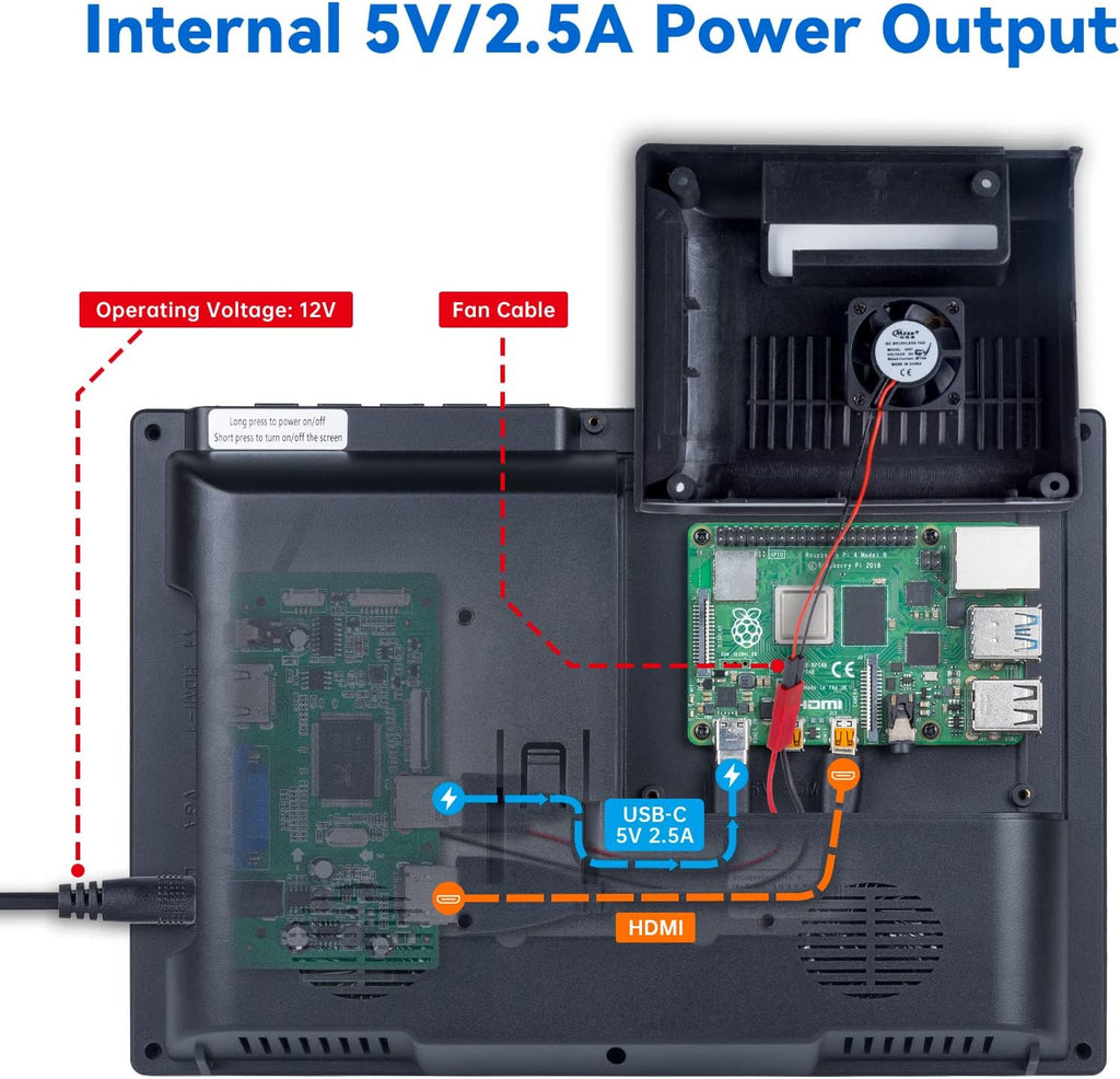 SunFounder 10.1'' IPS Display for Raspberry Pi - 10.1 Inch Portable Laptop Monitor, 1280*800 Resolution, Cooling Fan (Non-Touch)