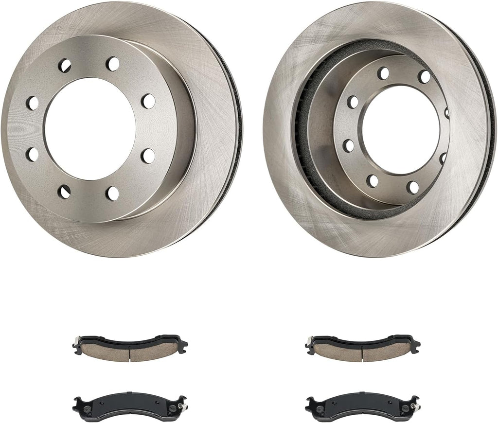 KAX Front Brake Pads and Rotors for Dodge Ram 2500 2000-2002, Ram 3500 2000-2002, Smooth Vented Disc Brake Rotor Ceramic Brake Pad Replacement (#5393+D859, 12.86inch, 326.7MM)