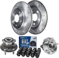 Detroit Axle - Rear Brake Kit for 2013-2020 Ford Fusion, 2013-2014 Lincoln MKZ, 11.89'' inch Drilled & Slotted Brake Rotors Wheel Bearing & Hubs Wheel Lug Nuts 2015 2016 2017 2018 2019 Replacement