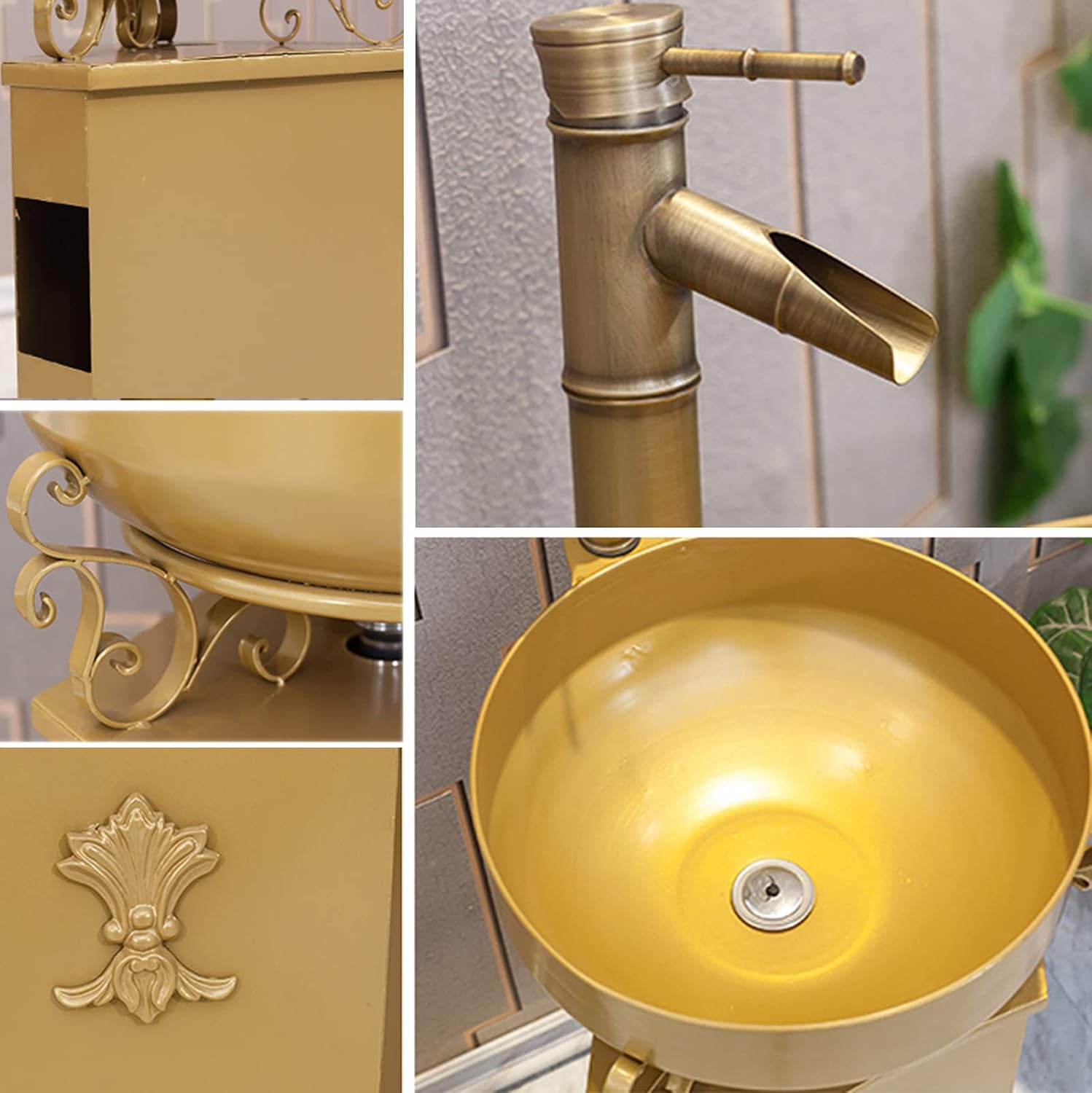 Free Standing Bathroom Vanity Unit, Industrial Style Wrought Iron Sink Bathroom Cabinet with Faucet and Drain 16.9 x 33.4 in,Orange