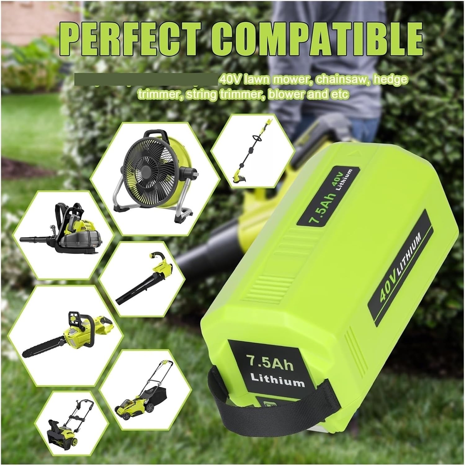 OUTMX 40V 6.0AH 7.5Ah Replacement Batteries Compatible for Ryobi Battery 40V Power Tools OP4075A OP4026 OP4060 OP4050 OP4040 OP4030(7.5Ah Battery)