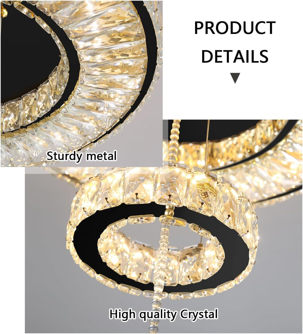 Modern Chandelier Bedroom Light Indoor LED Dimmable Lights Ceiling Chandeliers for Dining Room Kitchen Entryway Black 30W LEDs Fixtures 2400 Lumens