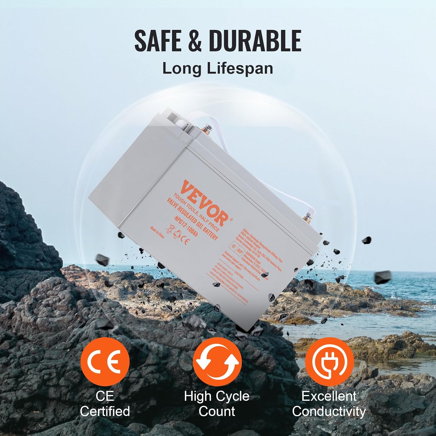 VEVOR Deep Cycle Battery, 12V 100 AH, AGM Marine Rechargeable Battery, High Self-Discharge Rate 800A Current, for RV Solar Marine Off-Grid Applications UPS Backup Power System