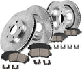 Callahan Brake Parts Front and Rear Brake Kit For Hyundai Venue 2020-2022, Kia Soul 2020-2023 [Model Specific] Replacement Drilled Slotted Brake Rotors with Ceramic Brake Pads