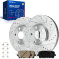 KAX Front Rotors and Brake Pads kit for Toyota Corolla Matrix Pontiac Vibe, Drilled and Slotted Disc Brake Rotor Ceramic Brake Pads Replacement (#31270+D923, 10.82inch, 274.9MM)
