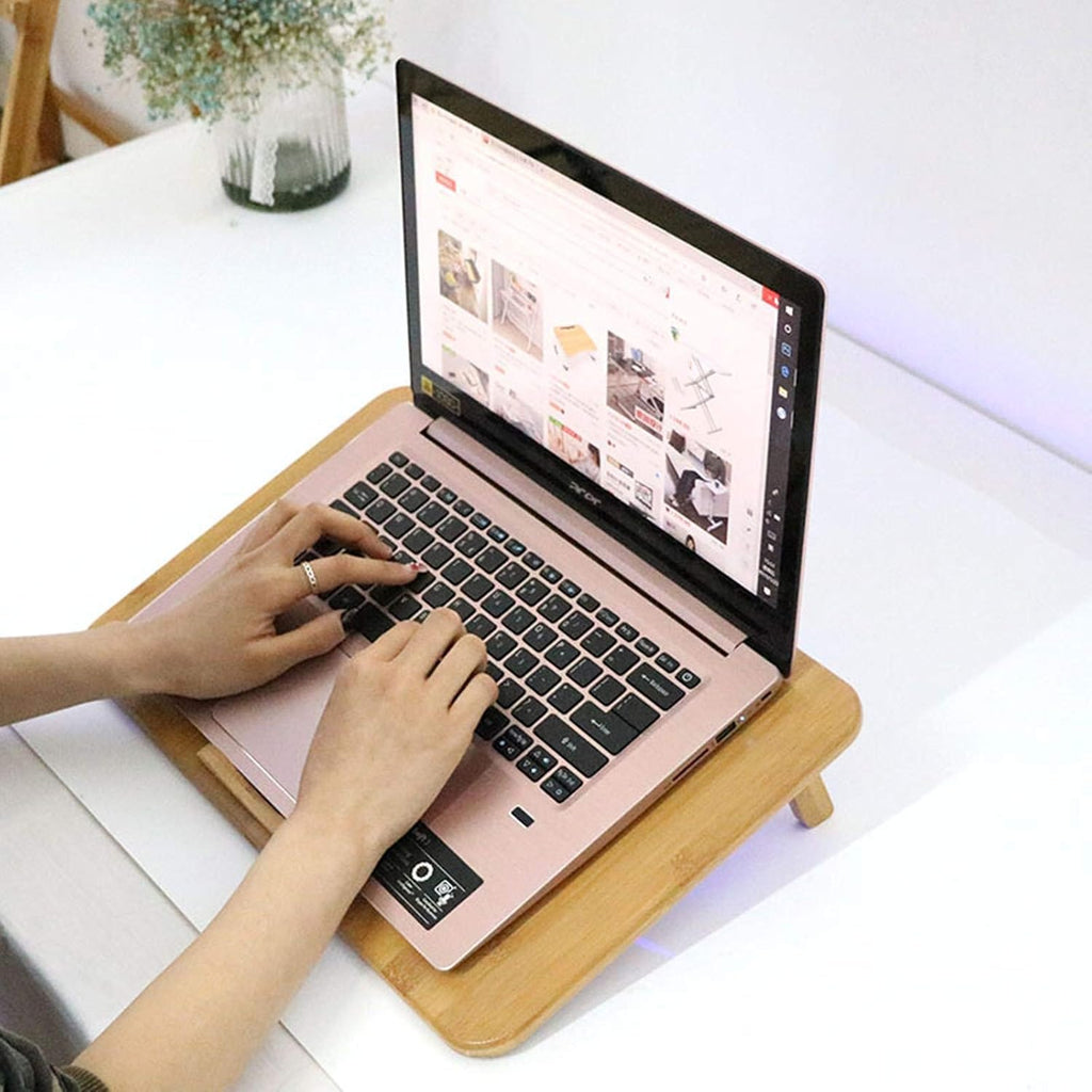 Laptop Cooling Pad Foldable Radiator Cooling Stand with Fans and Bamboo Structure Height and Angle Adjustable for Laptops Between 13' and 17'- Extra USB Port