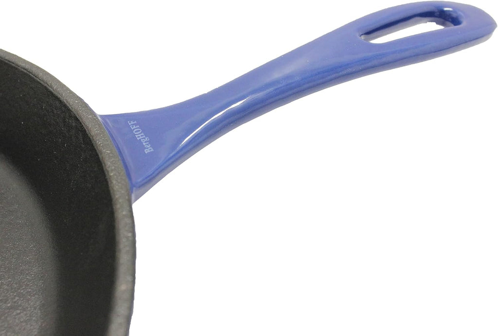 BergHOFF 2Pc Enameled Cast Iron 10' Fry Pan, 10' Grill Pan Set, Induction Cooktop Ready, Oven Safe Up to 400°F, Blue