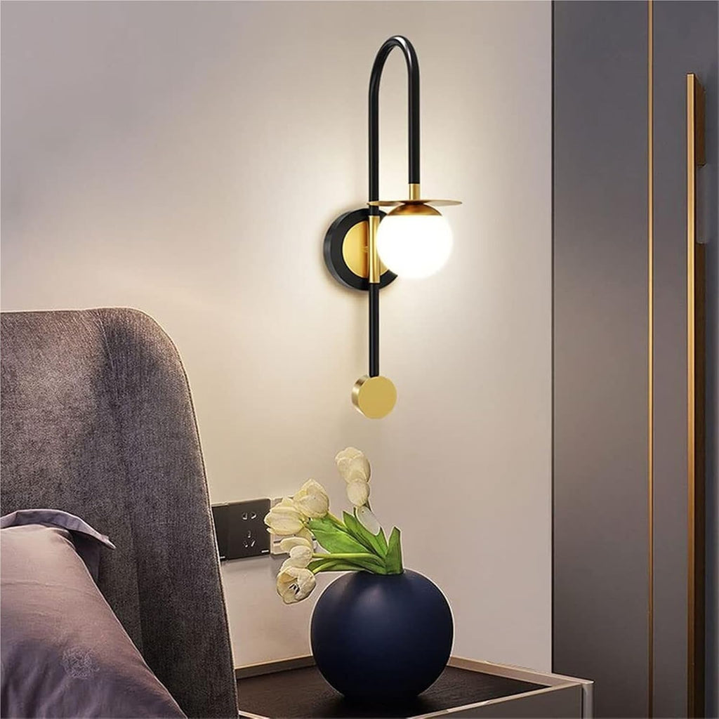 Modern Wall Sconces, Indoor Decor Black Wall Lamps for Bedroom, Tri-Color Dimmable Metal Wrought Iron Spherical Wall Light Fixtures, for Living Room Cafe Bathroom