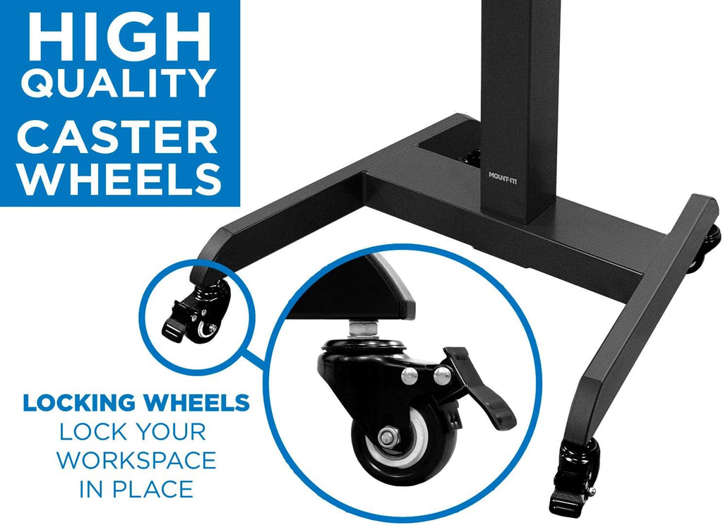 Mount-It! Electric Height Adjustable Standing Desk with Wheels | Professional Mobile Workstation for Office & Commercial Use | Heavy-Duty Rolling Sit Stand Desk