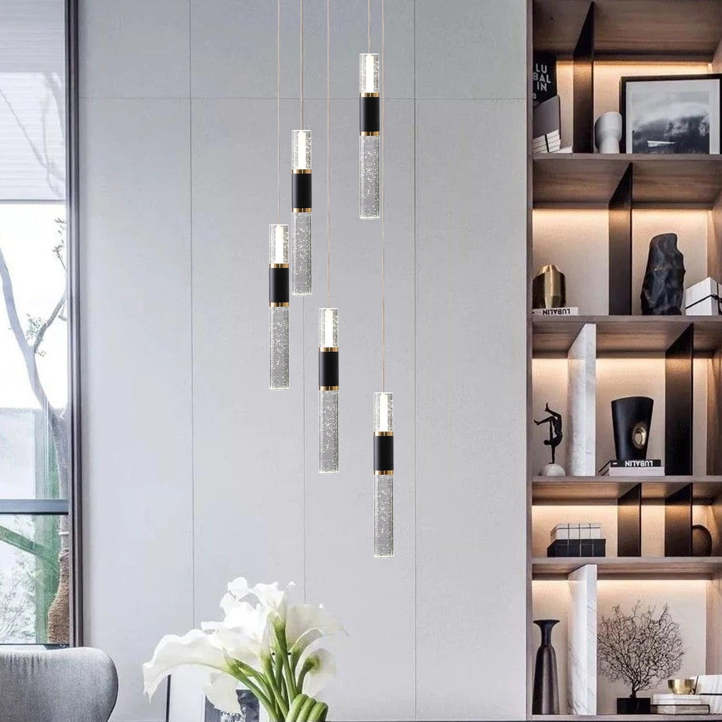 5-Light Modern Pendant Lights Kitchen Island Lighting Fixture,Dimmable Mordern LED Pendant Light with Remote,Black Gold Modern Led Chandelier for Dining Room