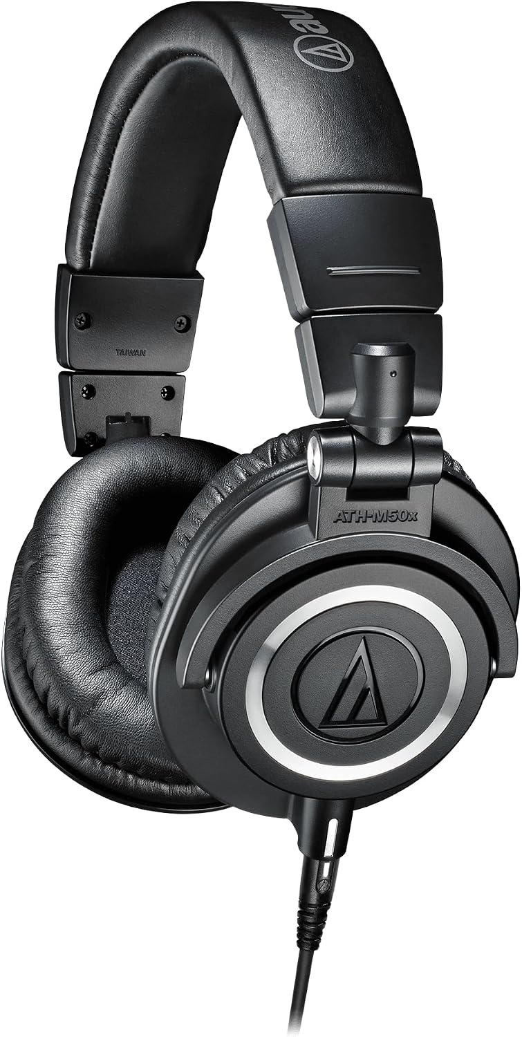 Audio Technica ATH-M50X Professional Studio Monitor Headphones Black, Bundle with Pig hog 10ft Extension Cable & Liquid Polishing Cloth with Detachable Cables