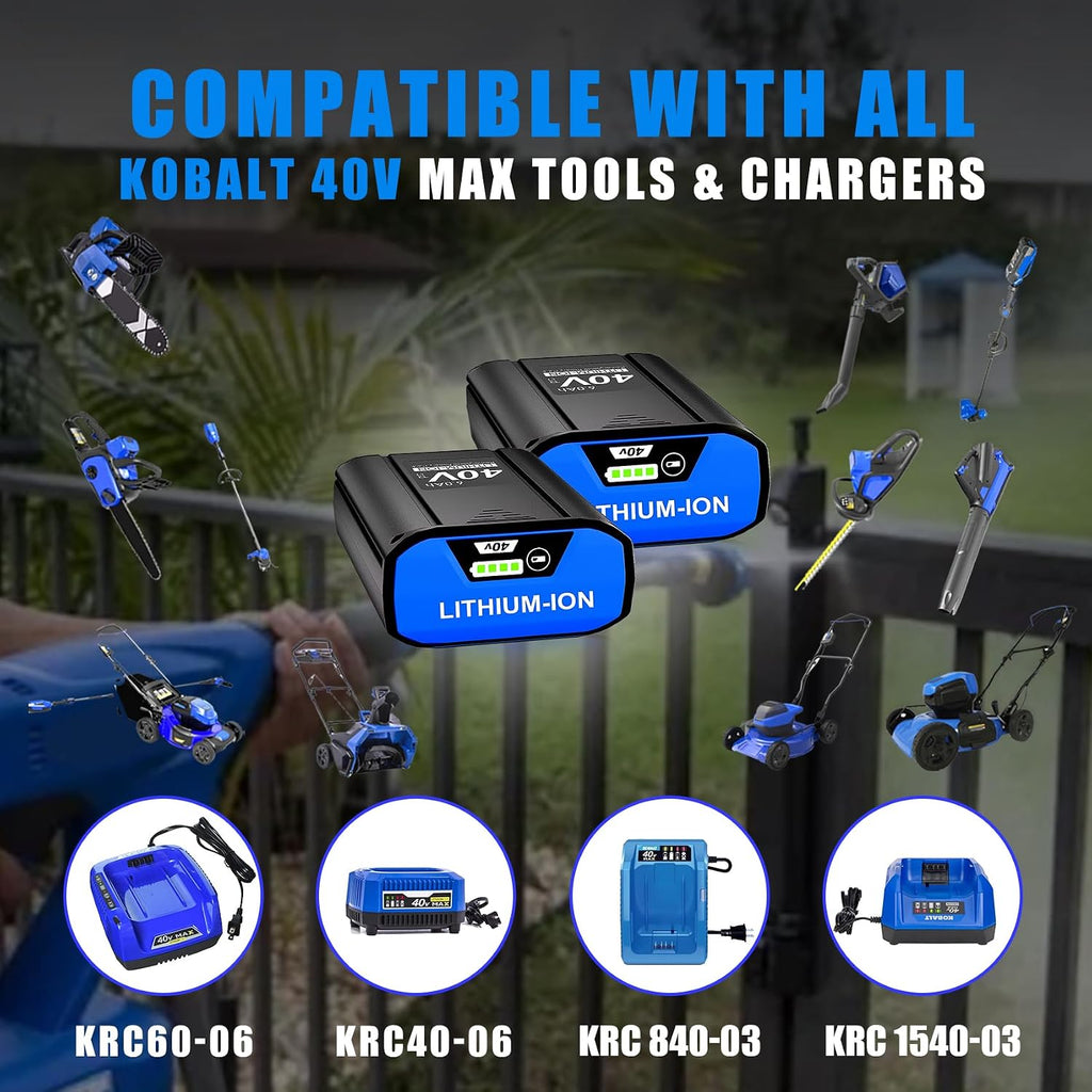 2-Pack 40V 6.0Ah Replacement Battery for Kobalt KB640-06 KB640-03 KB440-03 KB240-06 KB240-03 KB245-06 KB2540C-06 KRC40-06 KB440C-06 KB340C-06, Compatible with 40-Volt Max Cordless Power Tool & Charger