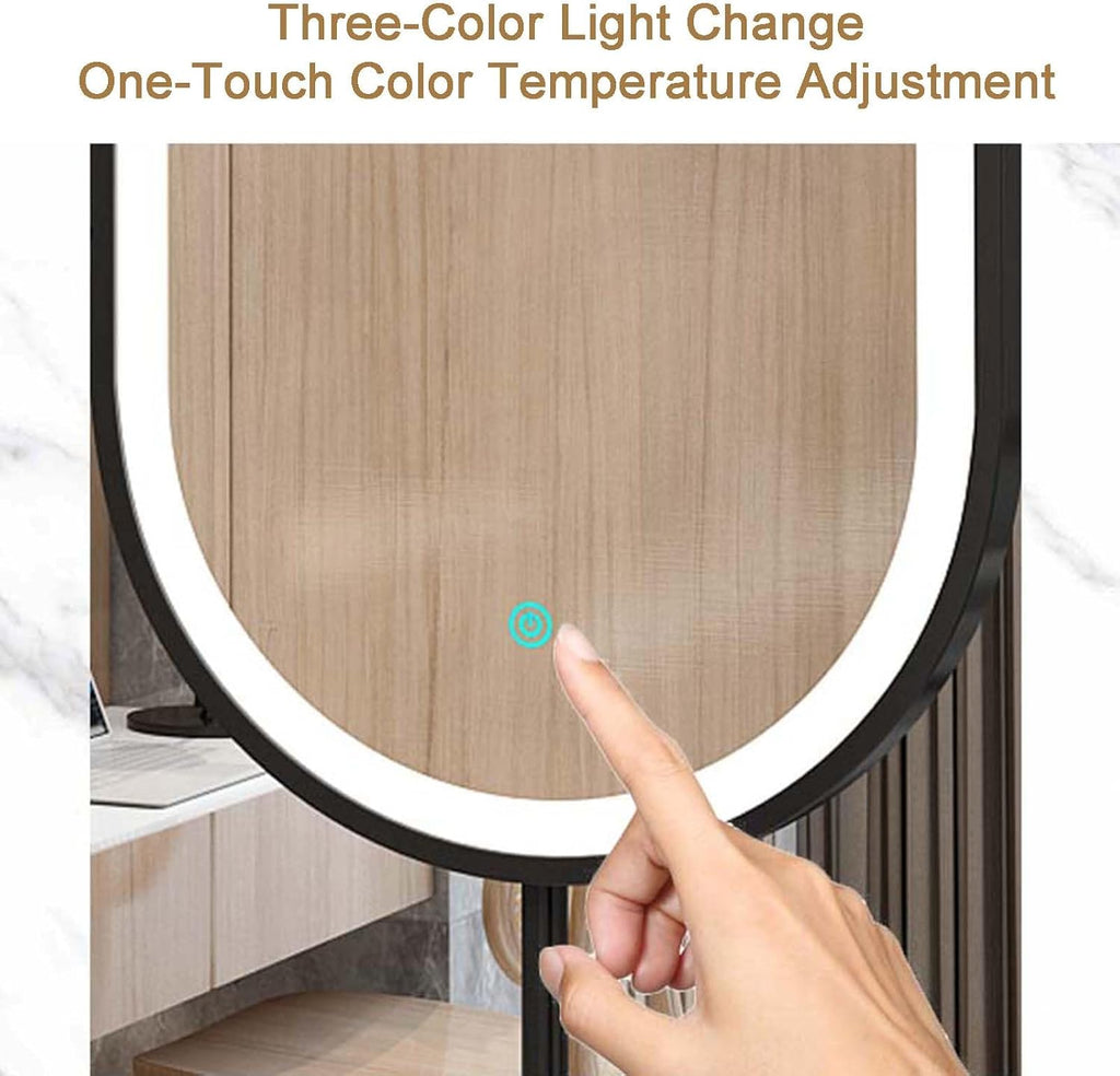 Ceiling Hanging Mirror,Oval Wrought Iron Frame Hanging Mirror,Bathroom Vanity Mirror with LED Lighting,for Bedroom Bathroom Living Room,Black-80L x 50W cm,Black-80L x 50W cm