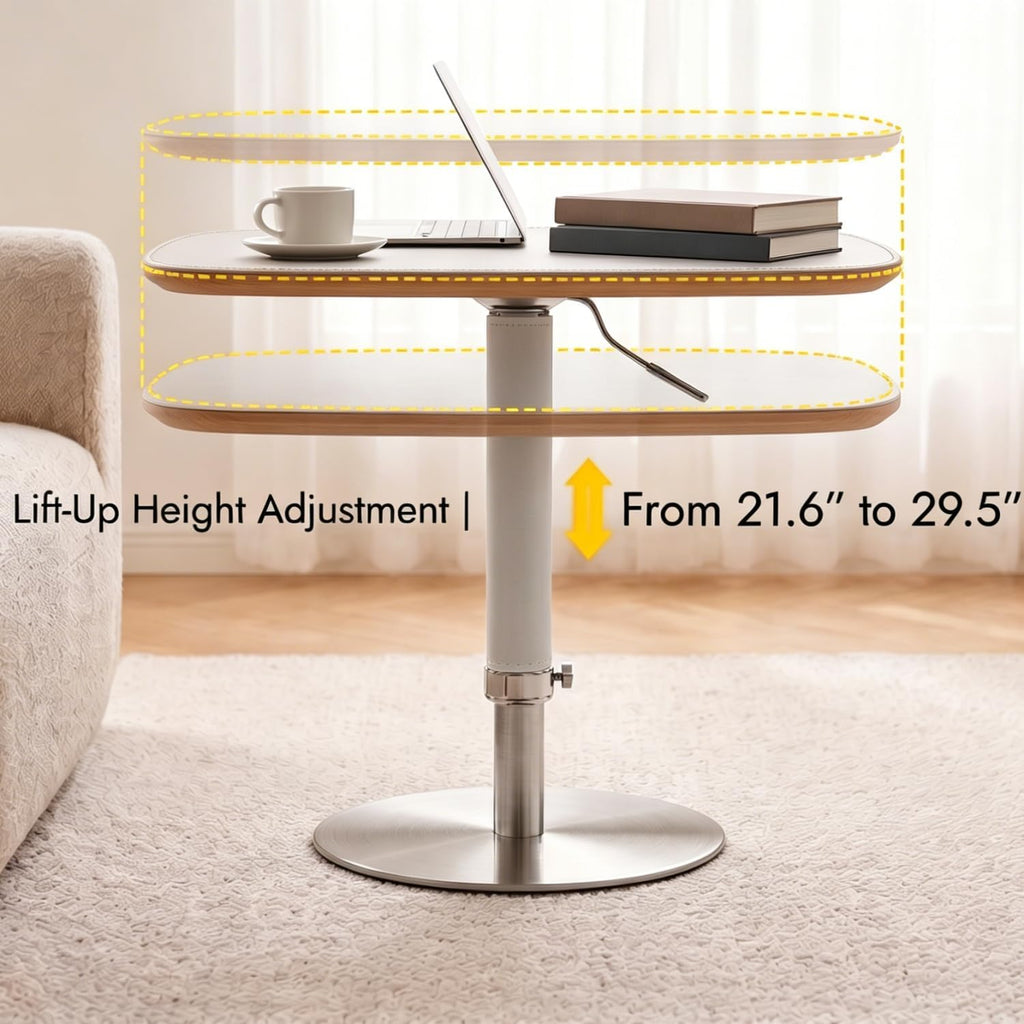 TV Trays for Eating on Couch, Adjustable Height 360° Swivel TV Tray with Saddle Faux Leather Top, Heavy Duty Snack Table for Sofa Bed Recliner, C Shaped Side Table for Laptop Dinner Small Spaces