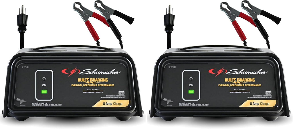 Schumacher Electric 8A Car Battery Charger and Maintainer, 3-in-1 Solution, for 6V/12V Power Sport, Automotive, and Marine Batteries, SC1363 (Pack of 2)