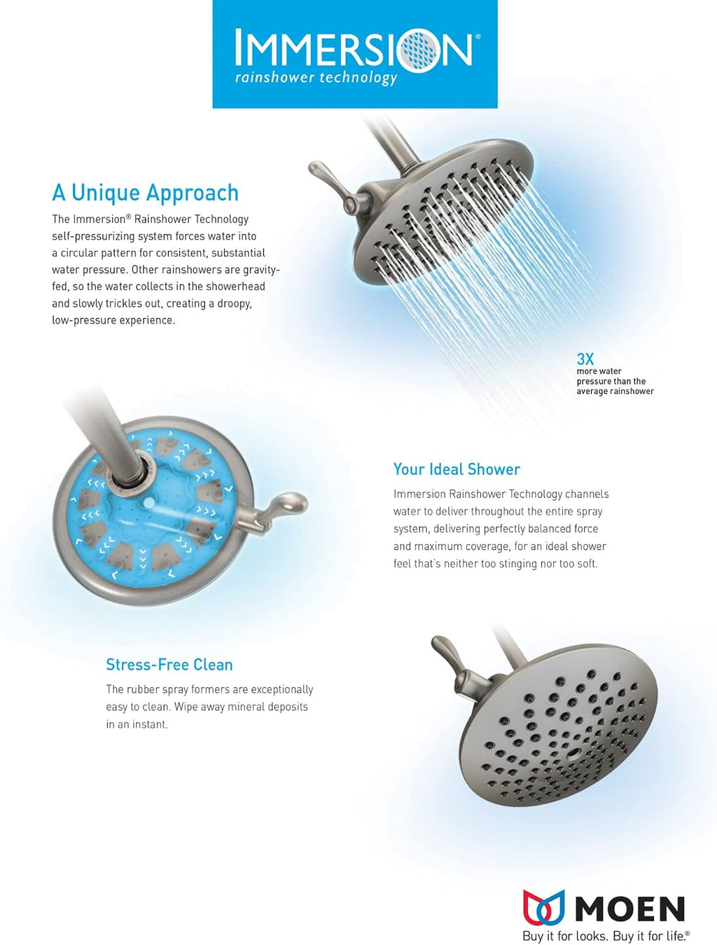 Moen S176EPBG Eco-Performance Single Function Round Shower Head with Immersion Rainshower Technology, 7-Inch, Brushed Gold