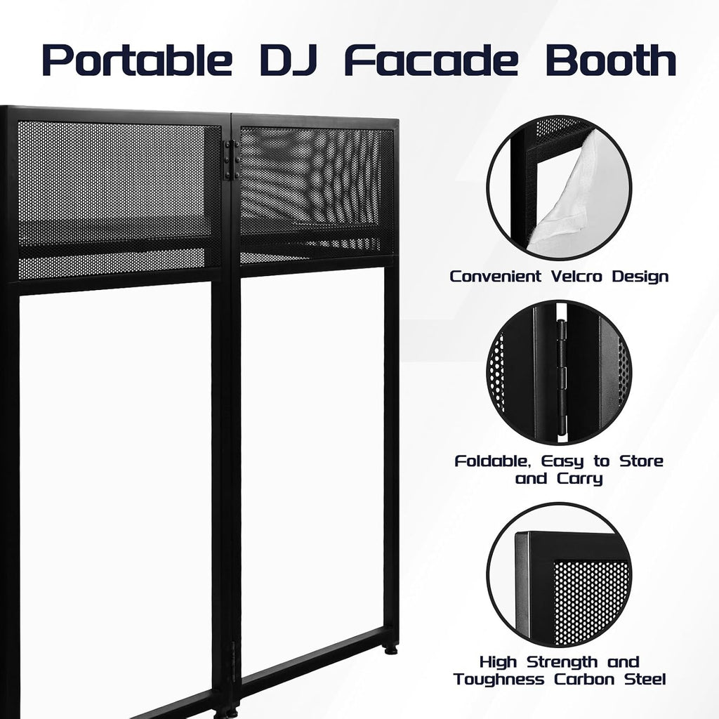 Portable DJ Booth 40' x 20', DJ Facade Table with Black/White Light Scrims, Foldable DJ Stand for Laptop and Controller,with Carry Bag, Cable Hole, Perfect for Bars, Clubs, Party, Private Events