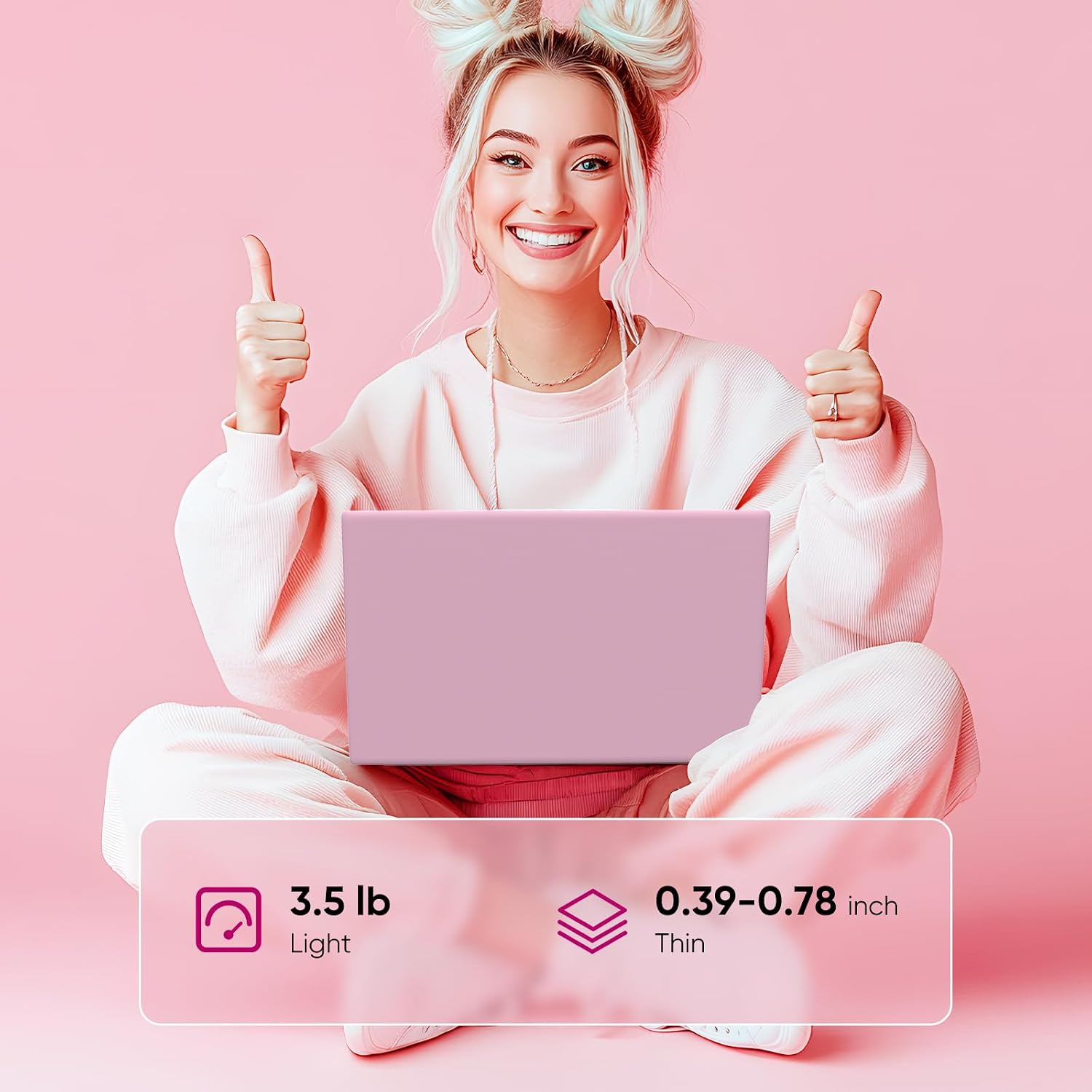 15.6' FHD Student Laptop Computer, 12GB DDR5, 512GB SSD, Quad-Core N150(Beat to i3-1115G4, Up to 3.6GHz), WiFi 6, Bluetooth 5.2, Pink