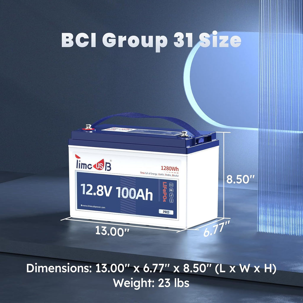 Timeusb 12V 100Ah LiFePO4 Battery Group 31 Deep Cycle Lithium Battery Built-in 100A BMS, 10-Year Lifetime & Grade A Battery Cells Perfect for RV, Solar Home System and Off-grid Application