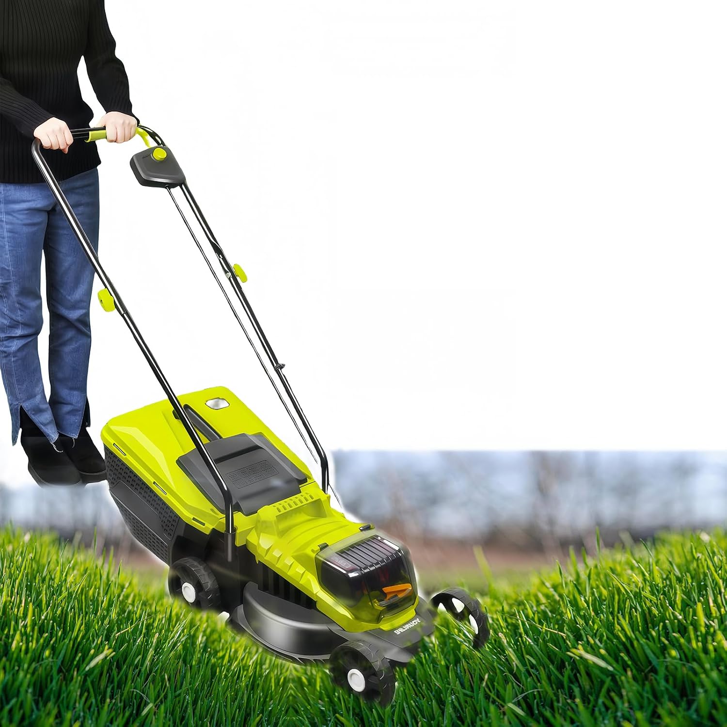 Portable Cordless Lawn Mower, Electric Lawn Mower, Dual Battery, 3400 RMP High Speed Mower, with Large 45 L Grass Box, 33 Cm Cutting Width, 30/50/70 Mm, 3 Adjustable Cutting Heights