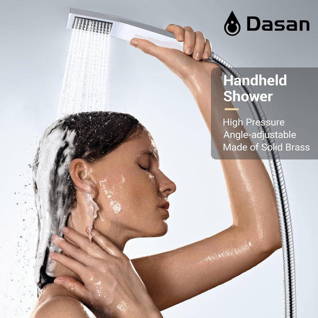 Full Body Rain Shower System with 4 Body Shower Jets & 12'' Wall Mount Rainfall Shower Head & Handheld, DASAN Multi Shower Head System Chrome Rain Shower Faucets sets Combo with Rough-in Valve