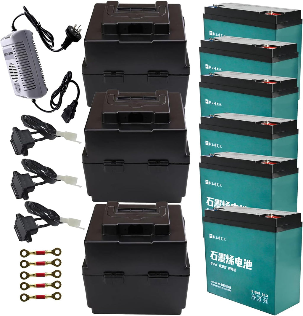 12V 20Ah AGM Sealed Lead Acid Battery Set with 48V 2.5A Charging & Storage Box – SLA Powersports Batteries for ATV UTV Dirt Bike Go Kart Scooter Wheelchair Golf Cart (6 Pack)