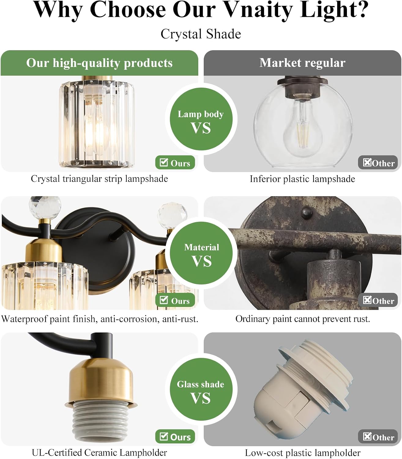 5 Light Vanity Light, Modern Black and Gold Crystal Bathroom Vanity Lighting Fixtures, Bath Wall Mount Lights with Clear Crystal Glass Shade, Wall Sconce Light for Mirror Bedroom Living Room, E26 Base