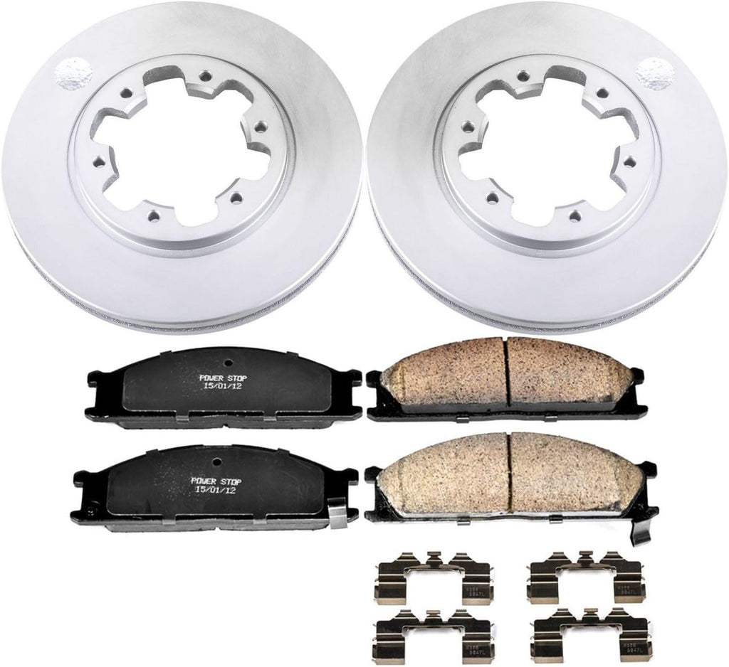 PowerStop Front Brake Kit for Nissan 720 1985-86 |D21 1986-94 |Frontier 1998-02 |Pathfinder 1987-95 - Fully-Coated Disc Rotors with Z17 Ceramic Brake Pads Replacement, CRK4837