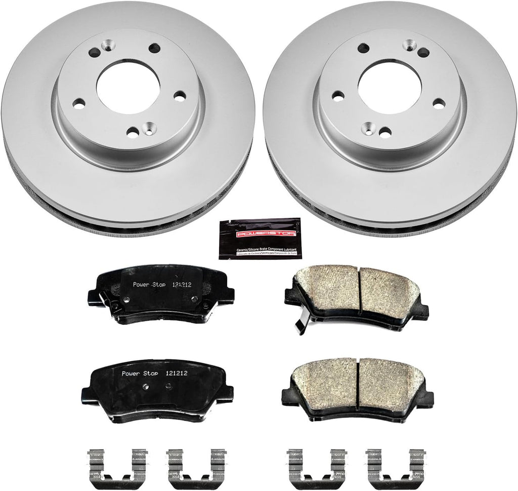 PowerStop Front Brake Kit for Hyundai Elantra 2011-16 |Elantra Coupe 2013-14 |Elantra GT 2013-17 |Veloster 2012-15 - Fully-Coated Disc Rotors with Z17 Ceramic Brake Pads Replacement, CRK6503