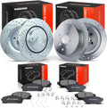 A-Premium Front & Rear Drilled and Slotted Disc Brake Rotors + Ceramic Pads Kit Compatible with Select Lexus and Toyota Models - RX350/RX450H 2010-2015, Highlander 2014-2019, Sienna 2011-2020, 12-PC