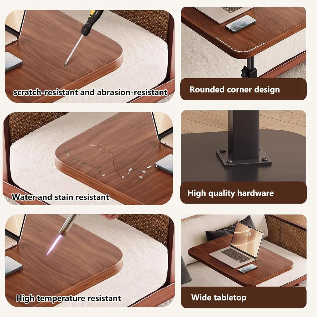 Bedside Table TV Tray Tables, Adjustable Height, Sofa Arm End for Eating Laptop Couch Bed Dinner Small Spaces(Brown)