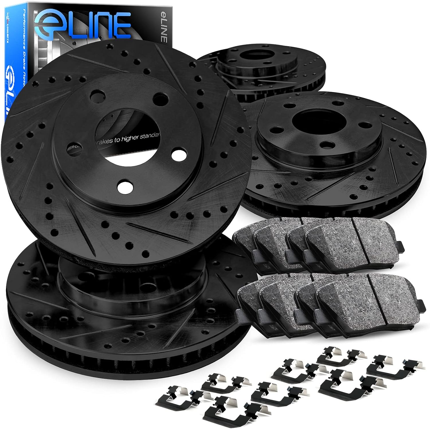 R1 Concepts Front and Rear Brake Kit Fits 2016-2021 Mazda CX-9| Ceramic Pads, Drilled Slotted Rotors| Hardware| 12.6' Front & 12.8' Rear