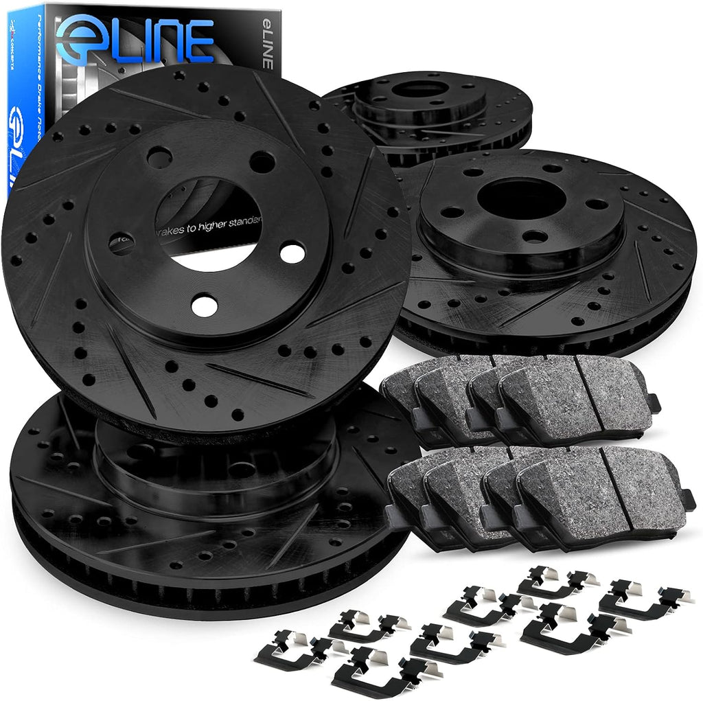R1 Concepts Front and Rear Brake Kit Fits 2011-2016 BMW 535i, 550i; 2012-2018 BMW 650i| Ceramic Pads, Drilled Slotted Rotors| Hardware, Sensor Wire| 13.7' Front & 13.6' Rear