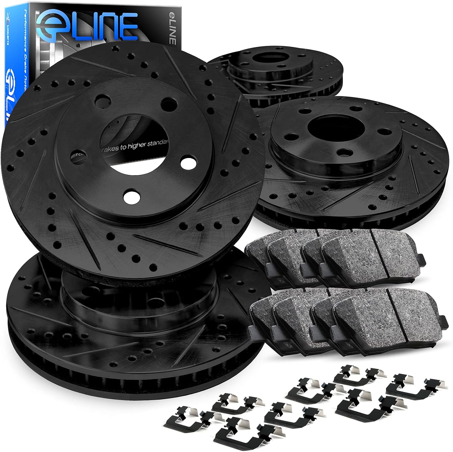 R1 Concepts Front and Rear Brake Kit Fits 2011-2016 BMW 535i, 550i; 2012-2018 BMW 650i| Ceramic Pads, Drilled Slotted Rotors| Hardware, Sensor Wire| 13.7' Front & 13.6' Rear