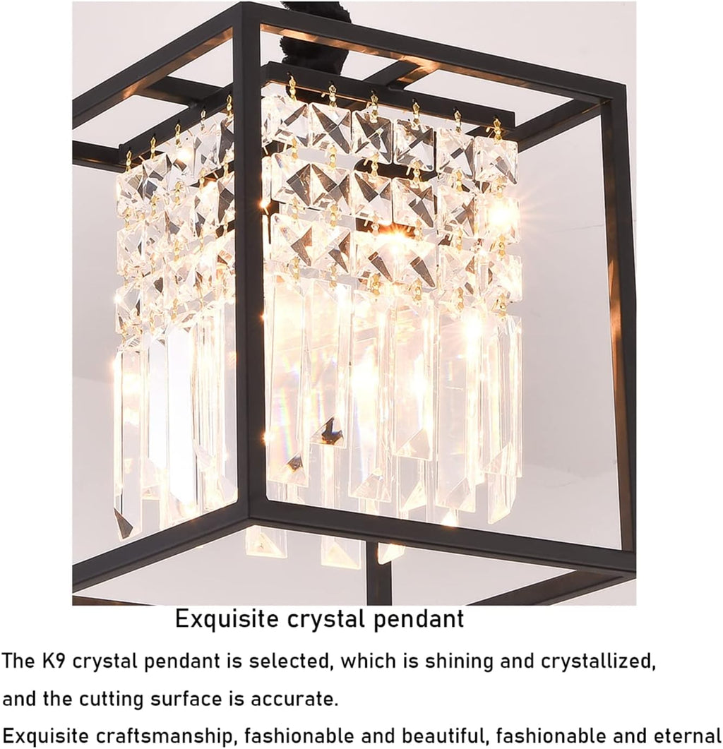 Braiton Modern Mini Crystal Chandelier Wrought Iron Frame with Glass Crystals Pendant Lights Bathroom Corridor Cafe bar Porch Interior Lighting,Black,2 Light