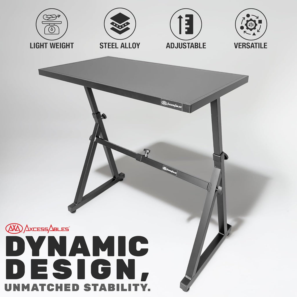 AxcessAbles Adjustable Piano Keyboard Stand and DJ Controller Desk – Removable 36'x19.4' Steel Tabletop, Height Adjustable Music Workstation for Mixers, Synths, Recording, and Live Performance