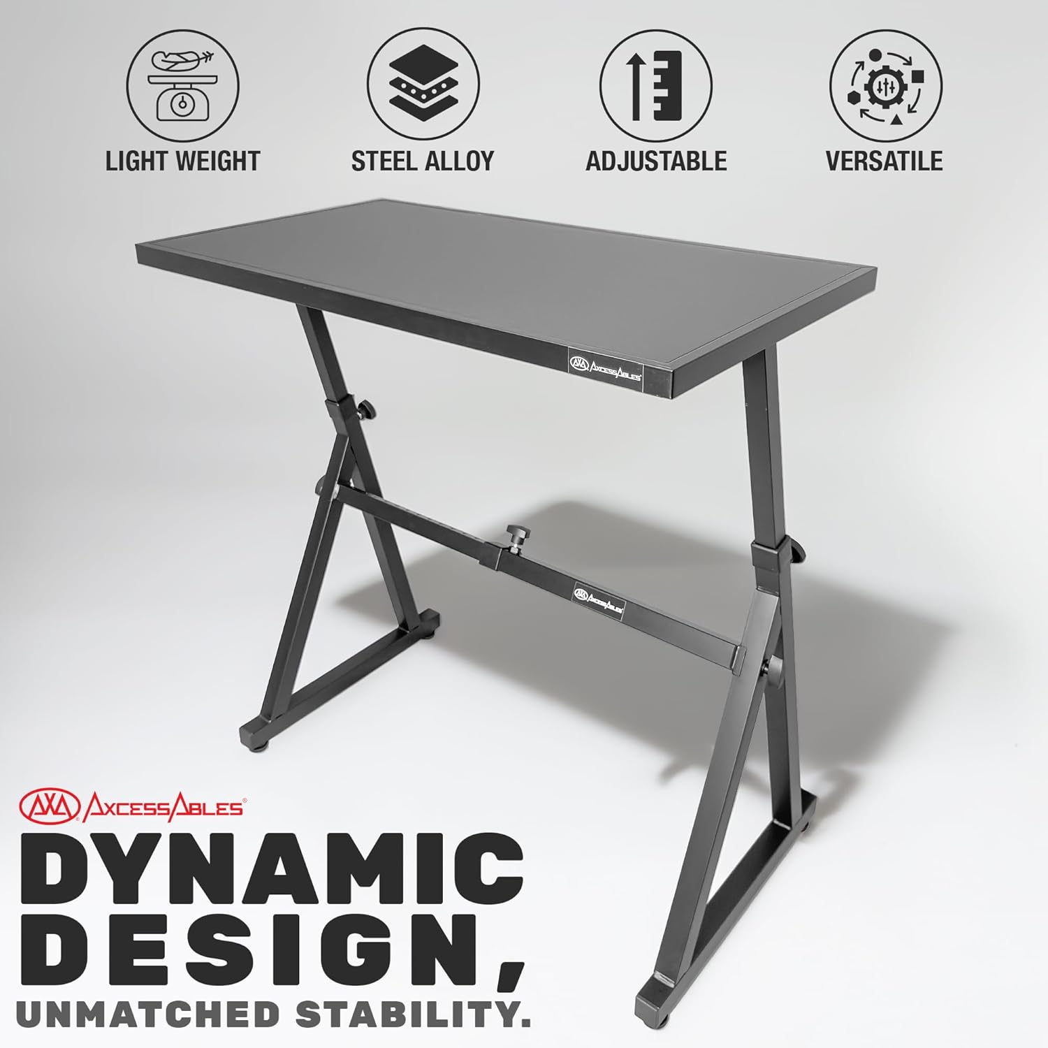 AxcessAbles Adjustable Piano Keyboard Stand and DJ Controller Desk – Removable 36'x19.4' Steel Tabletop, Height Adjustable Music Workstation for Mixers, Synths, Recording, and Live Performance