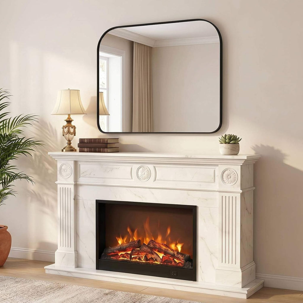 ANDY STAR 36x30 Matte Black Bathroom Vanity Mirror, Asymmetrical Soft Arch Rectangle Wall Mirror, Rust-Resistant Slim Stainless Steel Frame, Sleek 1-Inch Depth, Modern for Fireplace Mantel, Entryway