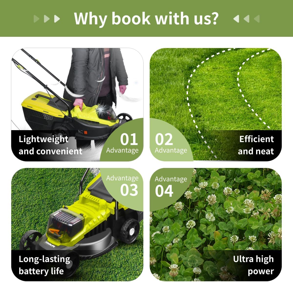 Hand-Push Lawn Mower, Portable Lawn Mower for Home Use, Lawn Beautification, Suitable for a Variety of Scenarios, Dual Lithium Batteries, Charger, Grass Collection Box, Instruction Manual