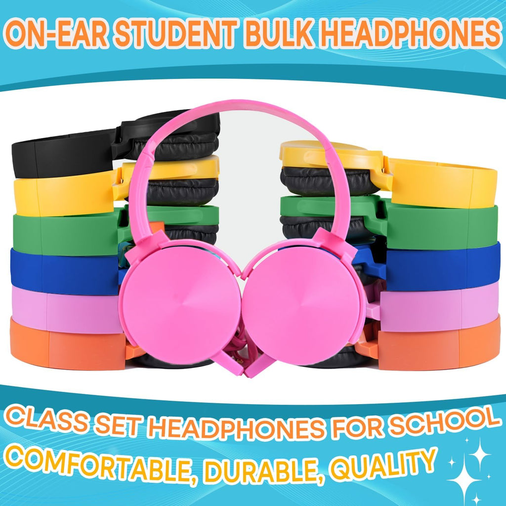Bulk Headphones for Classroom 24 Pack,Wholesale School Multi Colored Durable Wired Headset for Students,Kids,Children Toddler Teen Boys Girls and Adult(LS450,24 Mixed)