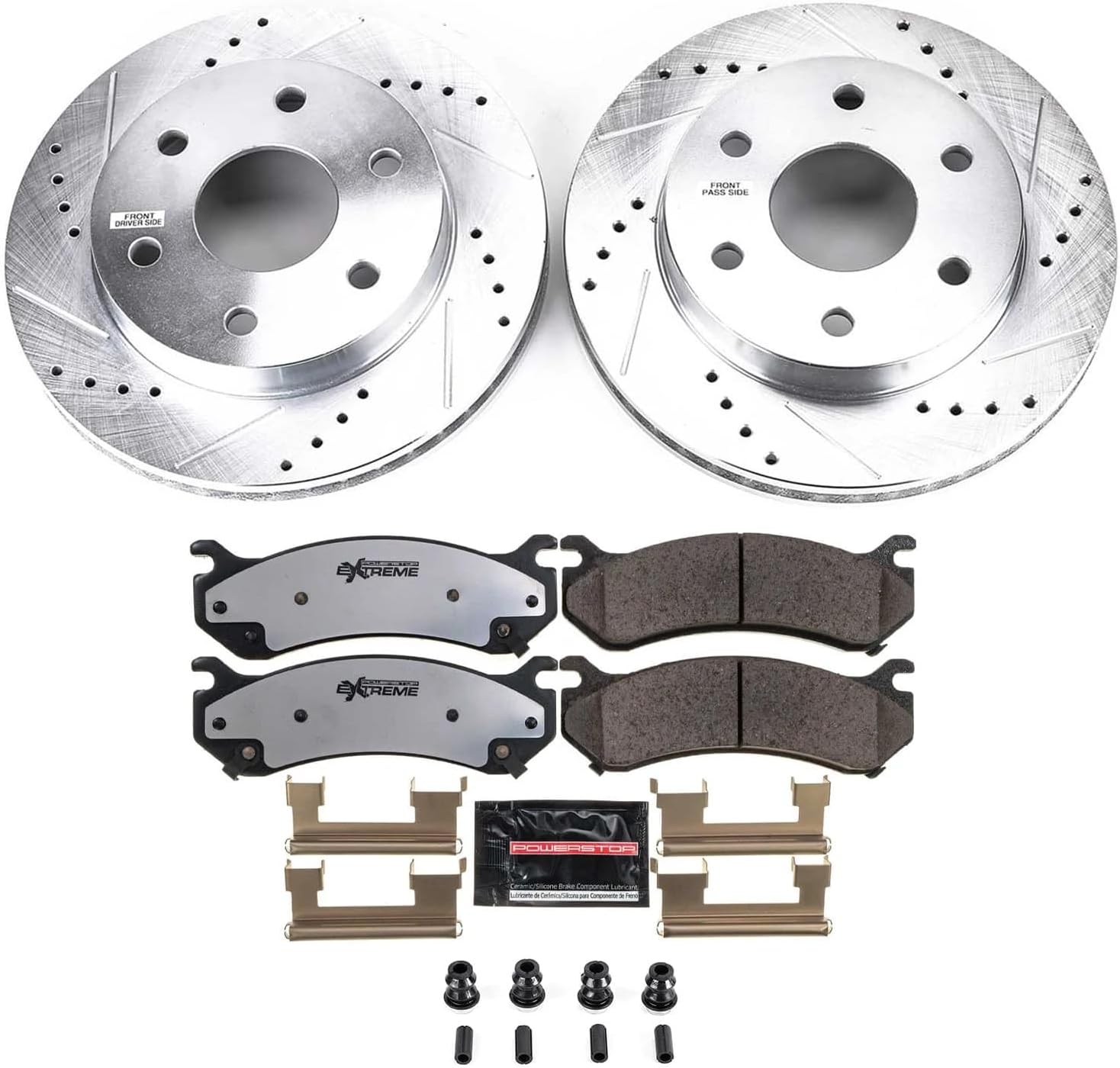 PowerStop Front Brake Kit For Cadillac Escalade 2002-06 |GMC Yukon 2000-06 |Chevrolet Silverado 1500 1999-06 - Truck & Tow Carbon Fiber Ceramic Brake Pads + Drilled & Slotted Rotors Upgrade, K2009-36