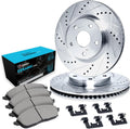 R1 Concepts Front Brake Kit Fits 2013-2019 Nissan Sentra| Ceramic Pads, Drilled Slotted Rotors| Hardware| 11.0' Front