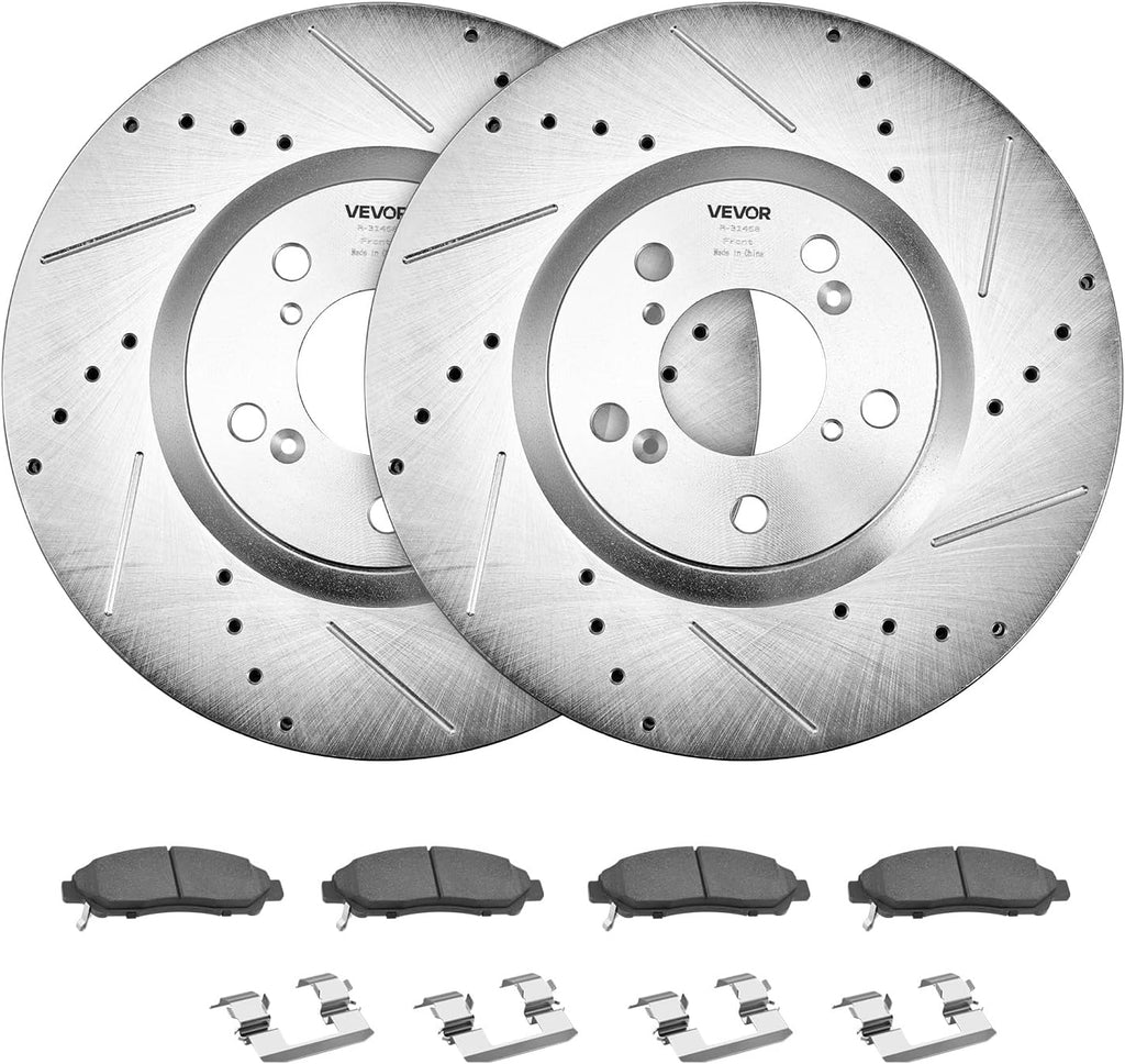VEVOR Front and Rear Brake Kit Compatible with 2007-2013 Acura MDX, 2010-2013 Acura ZDX, 2009-2014 Honda Pilot, Drilled and Slotted Brake Rotors Ceramic Brake Pads Replacement Kit, 13 in (Front)