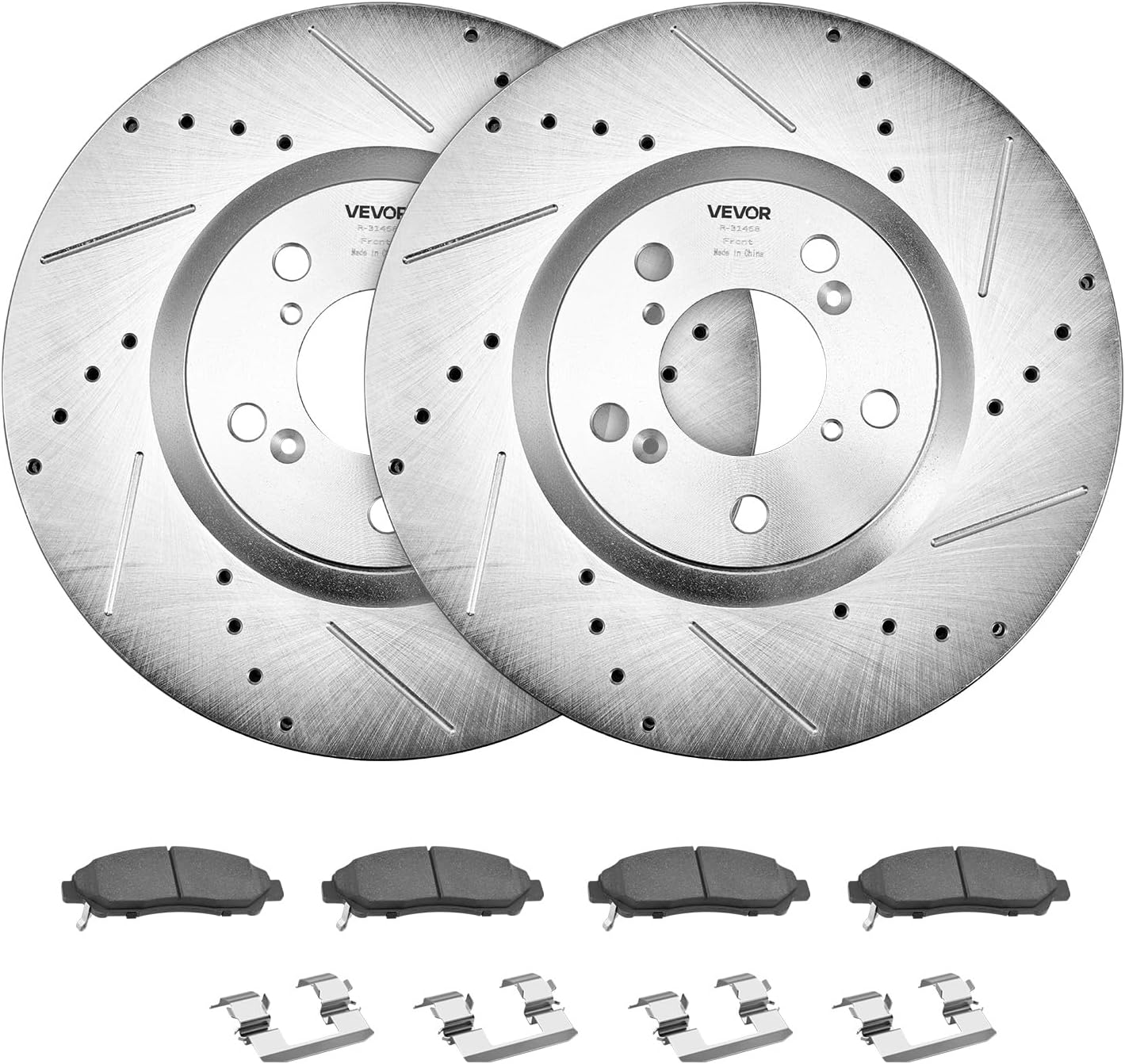 VEVOR Front and Rear Brake Kit Compatible with 2007-2013 Acura MDX, 2010-2013 Acura ZDX, 2009-2014 Honda Pilot, Drilled and Slotted Brake Rotors Ceramic Brake Pads Replacement Kit, 13 in (Front)