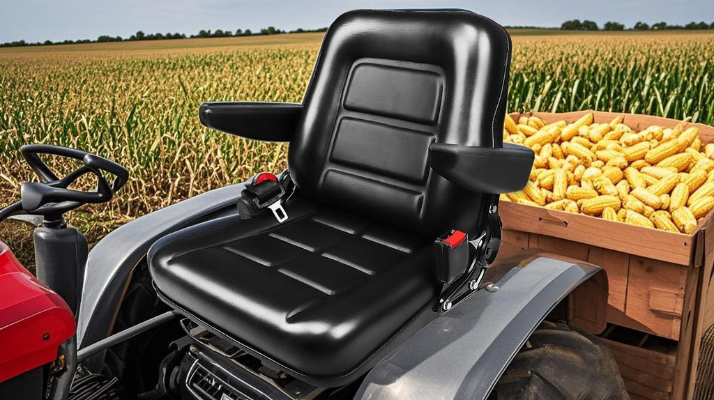 Universal Lawn Mower Seat Replacement Tractor & Forklift Seat with Adjustable Back/Slide Rail/Armrest/Seatbelt,Waterproof PVC Thickened Cushion Mower Seat Compatible with Ariens Snapper GTH Xmark