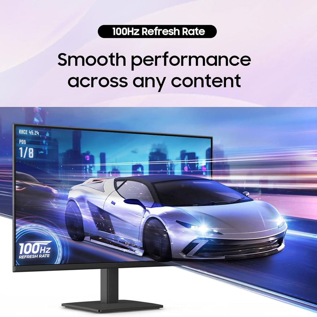 Samsung S24 inch IPS FHD (1920x1080) Monitor, 100Hz Refresh Rate, 5ms, AMD FreeSync, Ergonomic Design, Eye Care, Flicker-Free, Game Mode, HDMI & VGA, Tilt Adjustment, Black