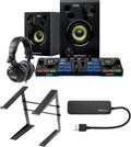 Hercules DJ Starter with Serato DJ Lite Controller and DJMonitor 32 Active Speakers Bundle With Headphones, Laptop Stand and 4-Port USB 3.0 Hub (3 Items)